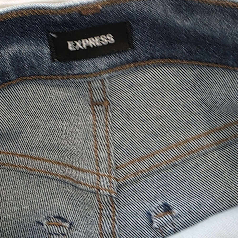 Express Distressed Medium Blue Flare Jeans - Picture 6 of 8